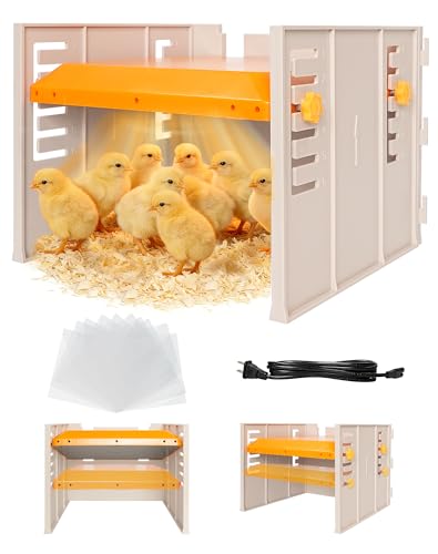 Chicken Coop Heater - Briidea 80W Chick Brooder Heating Plate with Constant Heat, 10 PET Cleaning Film, Adjustable Height & Angle, Cozy as a Mother Hen for 15 Small Poultry 10" x 10" - color: Fence style