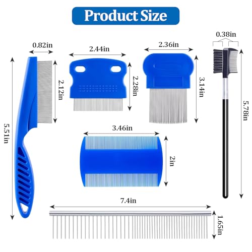 6 Pack Pet Grooming Combs, Stainless Steel Dog and Cat Grooming Combs with Rounded Teeth, Double-Sided Professional Pet Tear Stain Remover for Small, Medium, and Large Pets (Blue) - style: Blue