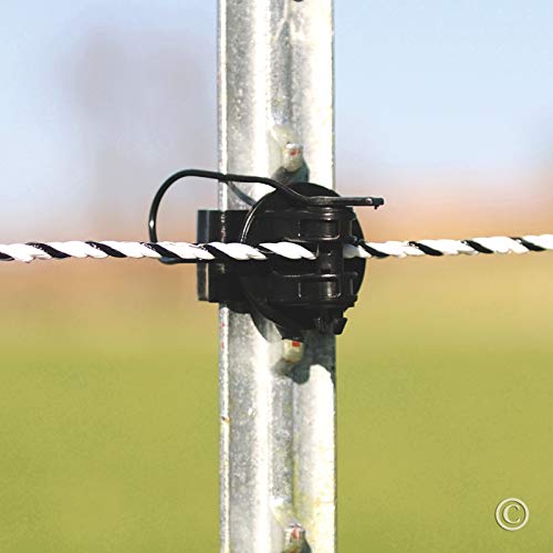 Premier 1 Black Combo T Post Electric Fence Insulators | Package of 25 | Pin-lock face for reliable hold. Fits between T-post studs. Holds twine, polywire, rope & narrow tape. Black. Extra strong.