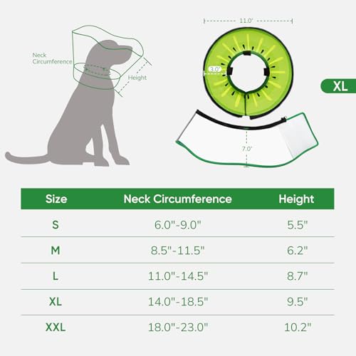 Supet Sponge Dog Cone Collar Stop Licking After Surgery, Dog Donut Collar | Adjustable Dog Recovery Collar Alternative, Detachable Shield, Soft, Comfy Cone, Neck Pillow for Large Dogs - color: Kiwi, size: XL(Neck 14"-18.5")