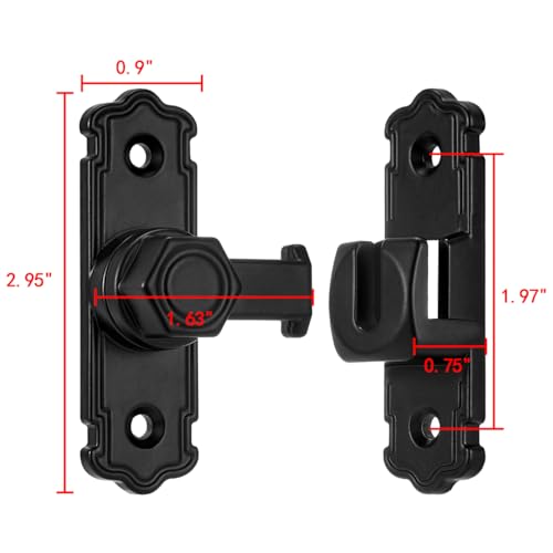 Black Aluminum Alloy 90/180 Degree Gate Lock,Barn Door Latches | Flip Gate Latches,Right Angle Door Lock Latch,Sliding Door Latches,for bedroom,garage,window,pet enclosures,drawer,cabinet - color: Black