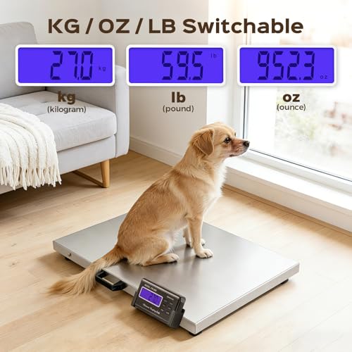 Dog Scale for Large Breed, 660 x 0.2 lbs Livestock Scale, Shipping Postal Scale with Large Stainless Platform 31.4” x 20.8”, Vet Scale with Rubber Mat