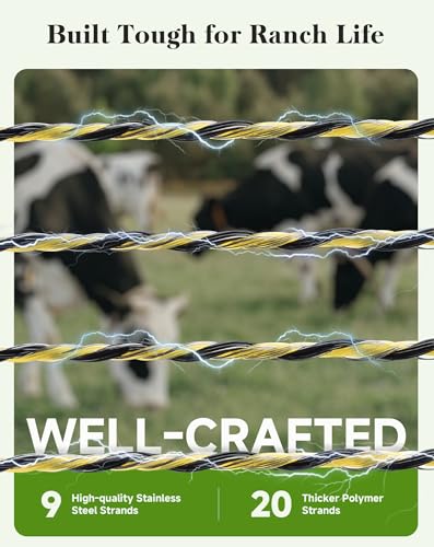 Electric Fence Wire, 1312ft 400m, Upgraded 9 Stainless Steel Strands for Reliable Conductivity and Rust Resistance, UV Resistant - size: 1312 Feet/400 Meters