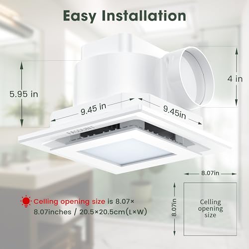 FASDUNT 120 CFM Bathroom Exhaust Fan with Light, Ceiling Ventilation Fan | 1.0 Sones Ultra Quiet, 5000K Daylight LED, No Attic Access Needed, Perfect for Bathroom Remodel - color: White-5000K, size: 8 Inch
