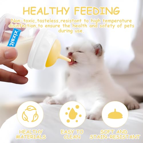 Pet Nursing Bottle Kit for Kitten Puppy,60mlCat Bottle Feeding Kit Nipple Kittens Syringe for Small Cat Dog Newborn Kitten Puppys Rabbits Squirrel Animals (Yellow) - color: Yellow