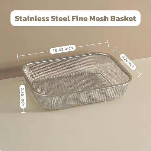 18/8 Stainless Steel Fine Mesh Strainer Basket with Feet, Rectangular Colander for Vegetables, Fruits, Pasta, Noodles – Rustproof, Durable & Easy to Clean (9.84 inch) - color: Sleek Square, size: 9.84 inch
