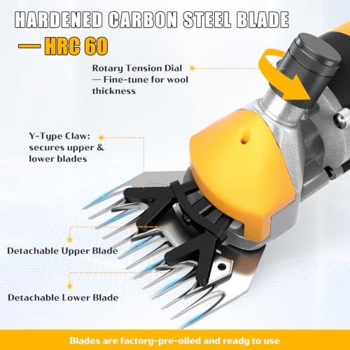 PAT JUUMG 1000W Sheep Shears Electric Farm Livestock Haircut with Blades Professional Animal Clippers 6 Speed Heavy Duty Electric for Thick Horses Sheep Alpacas Goats(Yellow) - color: Yellow
