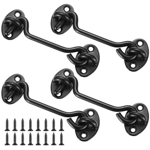 4 Pcs 4 Inch Hook and Eye Latch Door Gate Barn Window Brace | Cabin Lock Hardware Replacement Part Security Fastener