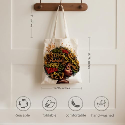 Aesthetic Canvas Tote Bag for Women - with Magnetic Snap Closure & Zipper Inner Pocket Reusable Totes Bag - color: African Girl1