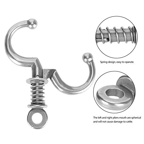Stainless Steel Bovine Nose Ring - Automatic Spring Nose Pliers & Clamp for Cows and Other Farm Animals