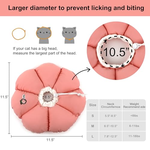 HiDREAM Cat Cone Collar,Cute Waterproof Elizabethan e Collar for Cats,Anti-Bite Lick Wound Healing Safety Cat Recovery Collar,All-Season Style - color: Pink flowers, size: Medium
