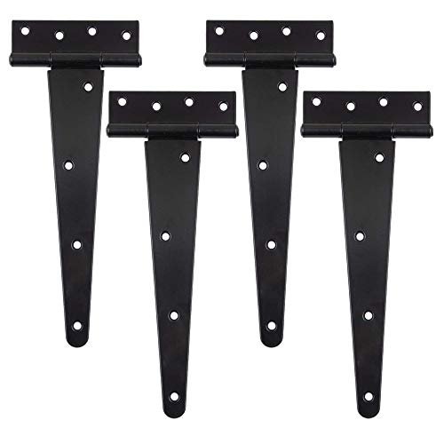 HLMOptimo Heavy Duty T Hinge Tee Hinge T Strap Hinge Shed Hinge Gate Hinge Barn Hinge Fence Hinge Door Hinge Wrought Rustproof All Size Black (4 pcs, 10 inch - size: 10 Inch, style: 4 pcs