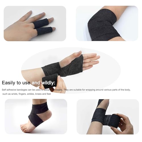 40 Rolls Self Adhesive Bandage Wrap Bulk Breathable Athletic Tape Elastic Cohesive Bandage Adhesive Wrap Roll for Sports Wrist Ankle, 2 Inch x 5 Yard (Black Colors) - color: Black