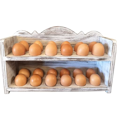 White Premium Pine Wooden Egg Holder 2-Tier Durable 24-Egg Storage Solution Ideal for Modern and Rustic Kitchen Fresh Eggs