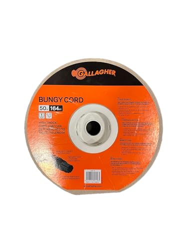 Gallagher Brown Bungy Cord 164 ft Roll | UV-Resistant Stretch Electric Fence Gate Rope with Stainless Steel Conductors | High-Visibility Shock Cord for Pasture Gates, Lanes, and Livestock Fencing