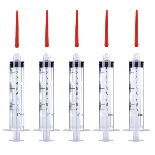 5Pcs Drench Gun Feeding Syringe, Small Animal Pet Livestock Drench Syringe with 5Pcs Screw In Drench Nozzle for Liquid Measuring Watering Refilling Feeding (10ML) - size: 10ML
