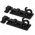 Renovators Supply Manufacturing Black Slide Bolt Door Latch 3 7/8 in. Long Wrought Iron Metal Surface Sliding Bolts with Catch for Cabinet Doors Rust Resistant Security Locks with Hardware Pack of 2 - size: Pack of 2, style: 3.88 inch - Curled Tail