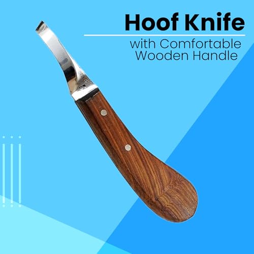Hoof Knife Single Sided Edge Curved Blade – Stainless Steel Curved Blade Farrier Tool with Wooden Handle, Multipurpose Hoof Trimming Knife for Livestock, 3-Inch Blade, 8.5-Inch Overall - style: Curved Blade - RH