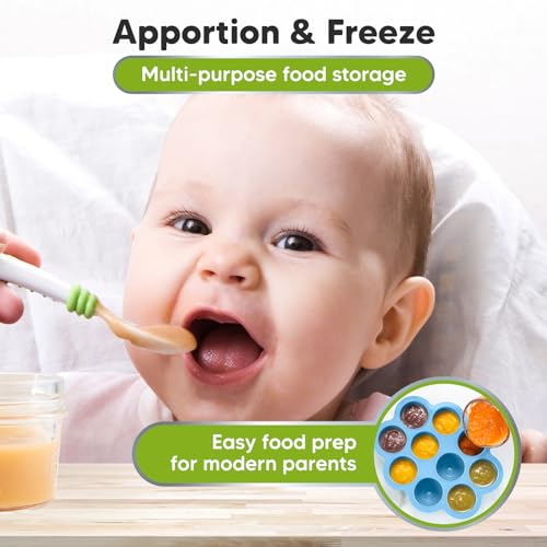 KeaBabies Silicone Food Freezer Trays with Lid, 2oz x 10 Pods (Misty Blue) | Baby Food Storage Containers, Easy Puree Meal Prep, Breast Milk Silicone Freezer Molds, Dishwasher, Microwave Safe, BPA-Free - color: Misty Blue