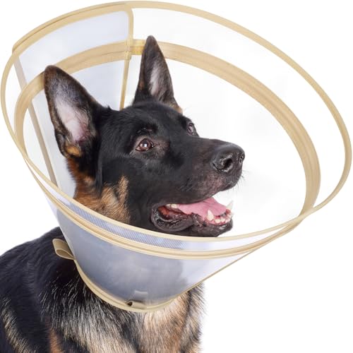 Dog Cone to Stop Licking, Clear Recovery Collar with Detachable Zipper, Sturdy Elizabethan Collar for Large Medium Small Dogs, Soft Adjustable Cone After Surgery Patented, Khaki L - color: Khaki, size: L(Neck: 13.75"-16.5")