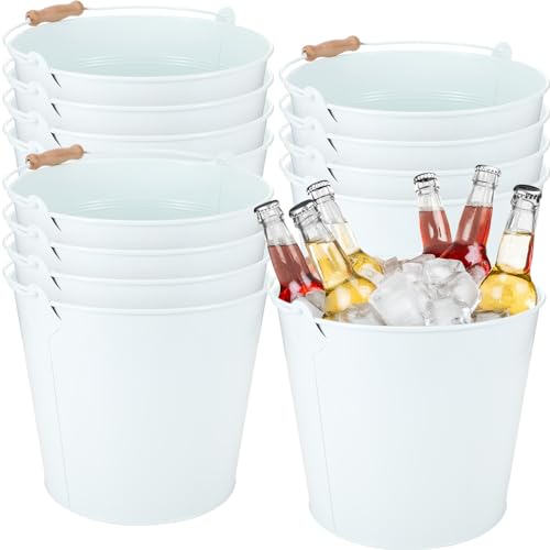 Didaey 12 Pcs 9 Quart Large Galvanized Metal Buckets with Handle Inch Heavy Duty Stainless Steel Pails Round Pail for Party Wedding, Crafts, Utensils, Table Centerpieces (White) - color: White