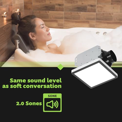 Homewerks 100 CFM Bathroom Exhaust Fan with LED, Matte Black Trim | 2.0 Sones, for Rooms Up to 100 sq ft, Magnetic Trim, Galvanized Steel Housing, EasyAnchor Install, Bathroom Fan with Light - color: 100 CFM Brushed Matte Black Square