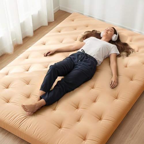 ZonLi Japanese Floor Futon Mattress 100% Cotton Cover Foldable Portable | 75" x 39" Twin Size 2.5" Thick Tatami Mat Sleeping Pad, Roll Up Floor Lounger Bed for Guest, Dormitory, Camping & Travel - color: Burro, size: Twin(75"L x 39"W x 2.5"Th)