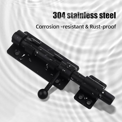 Barrel Bolt Latch, 6.3" Heavy Duty Gate Latch Slide Lock Solid 304 Stainless Steel Bolt Lock for Inside Door, Finished Shed Door Latch (1 Pack, Black) - color: Black 6inch