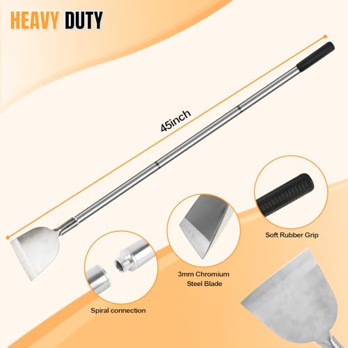 Floor Scraper Long Handle Multifunctional Cleaning Shovels Flat Head | Moss Plaster Wall Putty Shingle Removal Tool, Ice Scraper, Snow Shovel for Driveway Stainless Steel-Heavy Duty