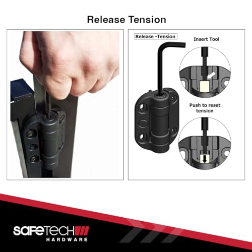 Safetech Hardware TopKlik Self Closing Gate Hinges | Self-Aligning Heavy Duty Spring Hinges | Adjustable Tension | Pool Safety Hinges | Any Square Post, Aluminum Gates | Swing Close 90bs SHG-90L Black - color: Black, size: TOPKLIK
