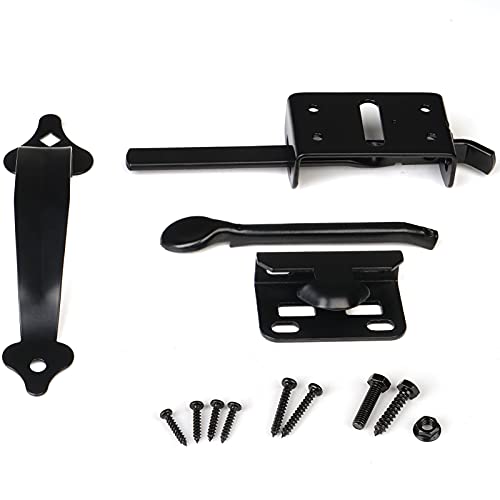 JIAHOO Gate Latch, Thumb Latch Hardware, Gate Latch for Wooden Fence | Heavy Duty Self Locking Latches with 8 inch Handle, Gate Kit for Wooden Fence & Swing Outdoor Gate – Steel, Black Finish