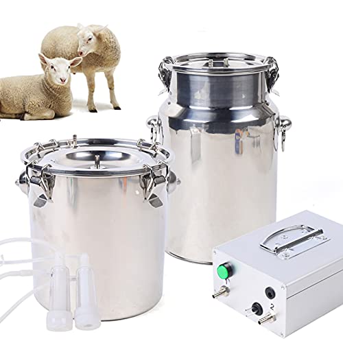 Electric Dual Head Goat Milking Machine Portable Pulsation Milking Machine Piston Vacuum Pump Stainless Steel Milking Equipment 5L/1.32Gal
