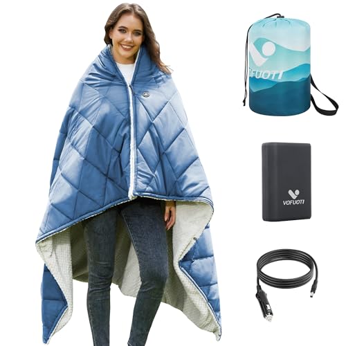 Wearable Heated Blanket,12V Cordless 15000 mAh,3 Heating Set | Cordless heating pad design,Battery Operated,Sherpa Lining,Heated Shawl Throw Blanket for Car,Camping,Backpacking,Hiking - color: Deep Blue