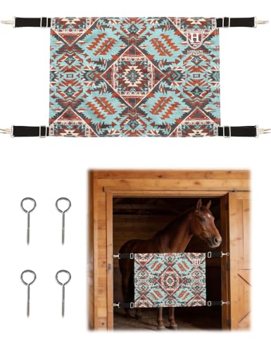 Harrison Howard Horse Stall Guard with Adjustable Straps and Sturdy Spring Hooks Included Aisle Guard Stall Guard for Horses,Aztec Plains - color: Aztec Plains