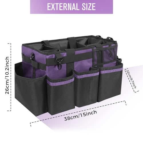 SCAVATA Wearable Cleaning Caddy, Cleaning Caddy Supplies Organizer with Handle & Shoulder Straps for Housekeepers, Under Sink & Car Cleaning Tool Organizers Bag with 4 Foldable Divider (Purple) - color: Purple