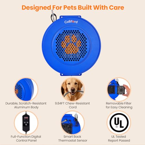 500W Dog House Heater with Thermostat, 24H Timer & Smart 40-115°F Adjustable Pet House Heater, 9.8FT Chew-Proof Cord, Kennel Heaters, Chicken Coop Heaters, Cat & Outdoor Animals