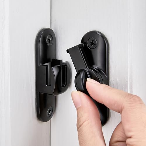 Black 90/180 Degree Barn Door Latches,Flip Gate Lock | Zinc Alloy Flip Gate Latches,Right Angle Door Lock,for bedroom,garage,sliding door,window,cabinet,drawer,pet enclosures - color: Black