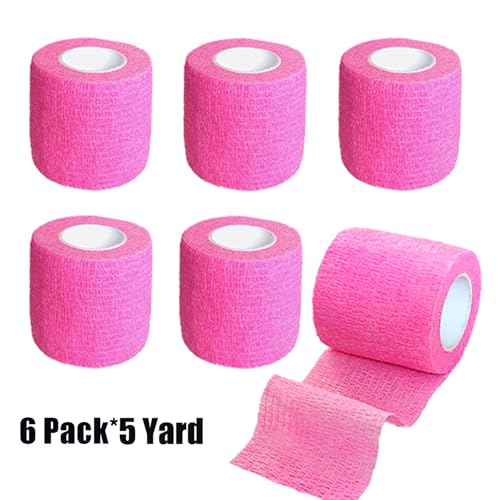 2 Inches Self Adhesive Bandage Wrap Bulk, 6 Pack, Pink | Breathable Self Adhesive Vet Tape for Pets, Stretchy Sports Cohesive Bandage Wrap for Athletic, Wrist and Ankle - color: Pink
