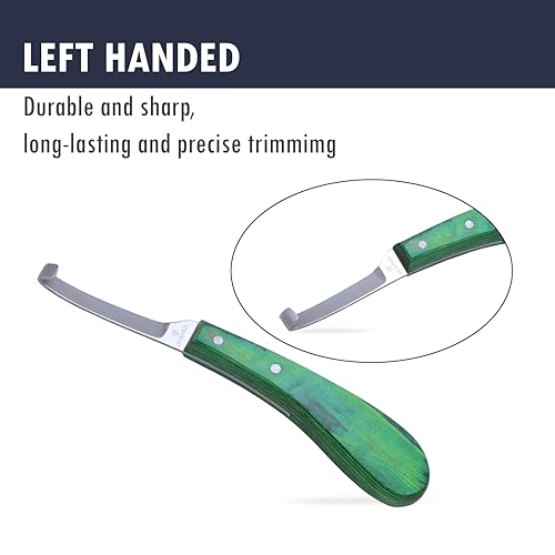 Professional Hoof Knife – Premium Stainless Steel Farrier Knife with Green Wooden Handle | Sharp Hoof Trimming Tool for Horses, Goats & Livestock | Left/Right Hand and Double Edge Use