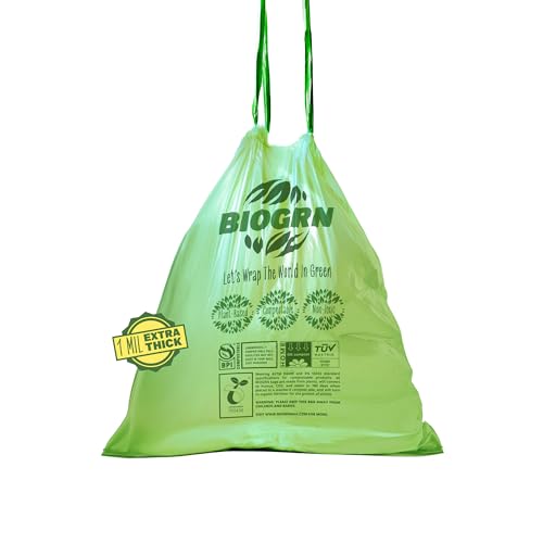 2.6-3 Gallon Compostable Trash Bags Drawstring 50 Bags Extra Thick 1 Mil 11.36 Liter Small Biodegradable Trash Bags for Kitchen Countertop Bin ASTM D6400, US BPI and OK Compost Home Certified - color: 3 Gallon Drawstring, 50 Count