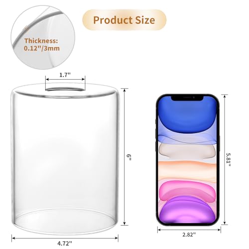 Large Clear Cylinder Glass Lamp Shade, Lip-less Light Fixture Cover, Replacement Globe for Desk Lamps, Wall Sconces, Pendant Light