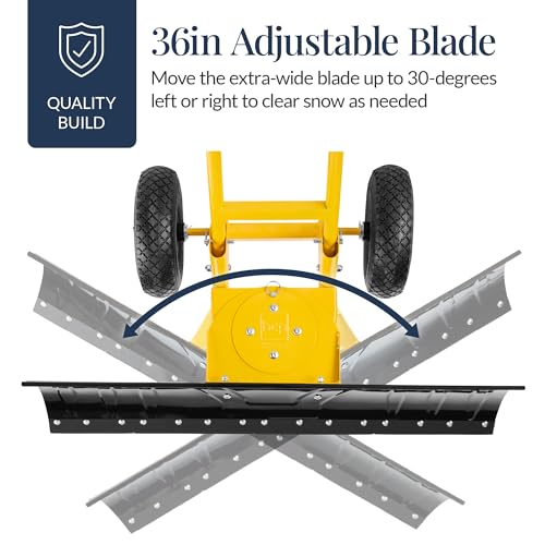 Best Choice Products 36in Galvanized Blade Heavy-Duty 2-Wheel Snow Pusher Hand Plow for Snow Removal w/Wheels, Adjustable Handle, Blade Angle - Yellow - color: Yellow, size: 36in w/Wheels
