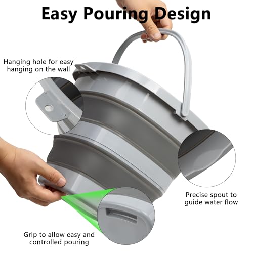 Collapsible Bucket, 2.6 Gallon 10L Mop Bucket for Cleaning, Car Washing, Portable Plastic Tub for Camping, RV, Beach, Fishing, Garden, Indoor and Outdoor Space Saving Wash Basin Ice Buckets - color: All Grey, size: 10L