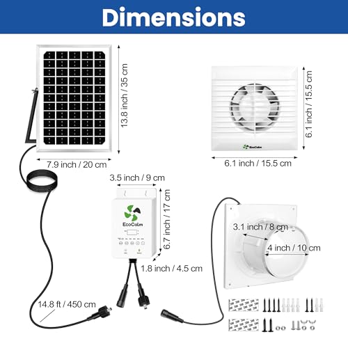 Solar Exhaust Fan 4" with Thermostatic and Battery for Chicken Coop | Solar Powered fan, Adjustable Temp Control, 12W Bifacial Panels, for Greenhouse, Outdoor/Outside, shed, Anti-backflow - size: 4 Inch