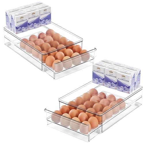 24 Capacity Egg Holder for Refrigerator, Egg Drawer for Fridge Pull Out Egg Storage Container with Non-Slip Pads Clear Egg Tray Egg Organizer - 2 Pack - color: 2 Pack Egg drawer