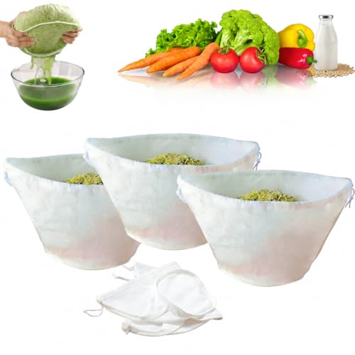 XEMBRALTI Reusable Fine Mesh Cotton Strainer Bag, Cotton Filter Bags for Cheese, Nut Milk Brewing, Yogurt Coffee Tofu Tea & Juice Extraction, Food Grade Filtration Bag (Medium-3 Pcs) - size: Medium-3 Pcs