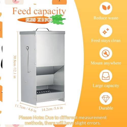 2 Packs Metal Rabbit Feeders for Cages Galvanized Steel Bunny Food Dispenser Automatic Rabbit Feeder for Rabbits Chicken Guinea Pigs Ferrets and Other Small Animals