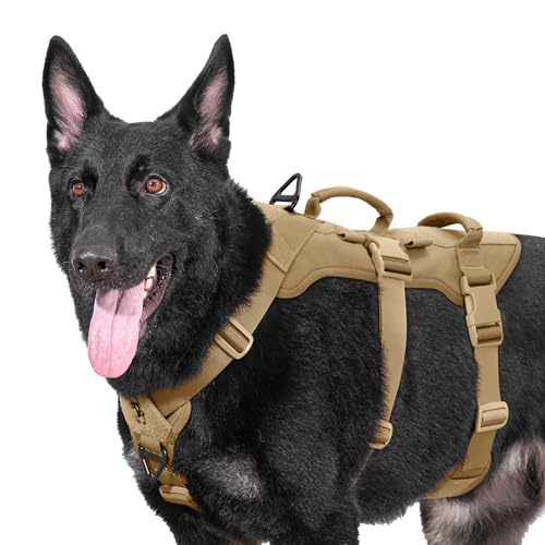 OneTigris Escape Proof Dog Harness, No Pull Dog Harness with Handles, Tactical Multi-Use Support Dogs Harnes for Large Dogs Everyday Wear Walking Hiking Training (Brown, X-Large) - color: Brown, size: X-Large