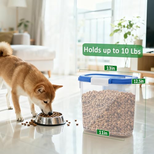 10-15 Lbs Dog Cat Pet Food Storage Container Airtight, Slim Dry Food Bin | Clear Plastic Food Container for Dogs, Cats, Bird Seeds, Kibble, Pellets, Rice, Flour, Food Container with Lid, Scoop and Cup - color: Sapphire Blue