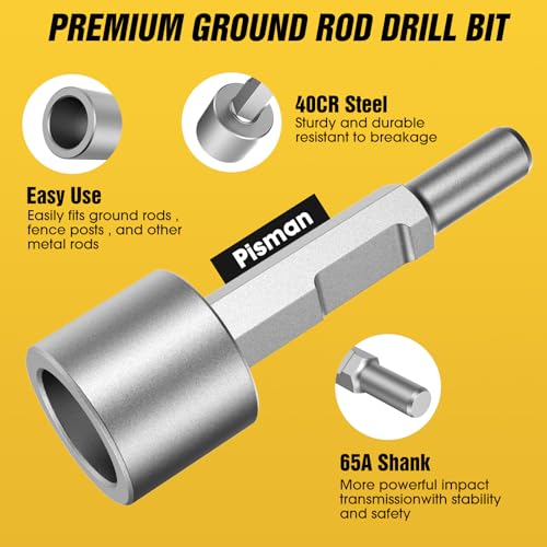 Ground Rod & T-Post Driver, 1-3/16" Hex Shank for Demolition Hammer | 65A shank, fits Vevor jackhammer, drives fence posts rebar and grounding rods, heavy duty